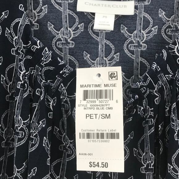 Charter Club Petite Textured Anchor-Print Tassel Tank Top Split Neck Small - Picture 4 of 4